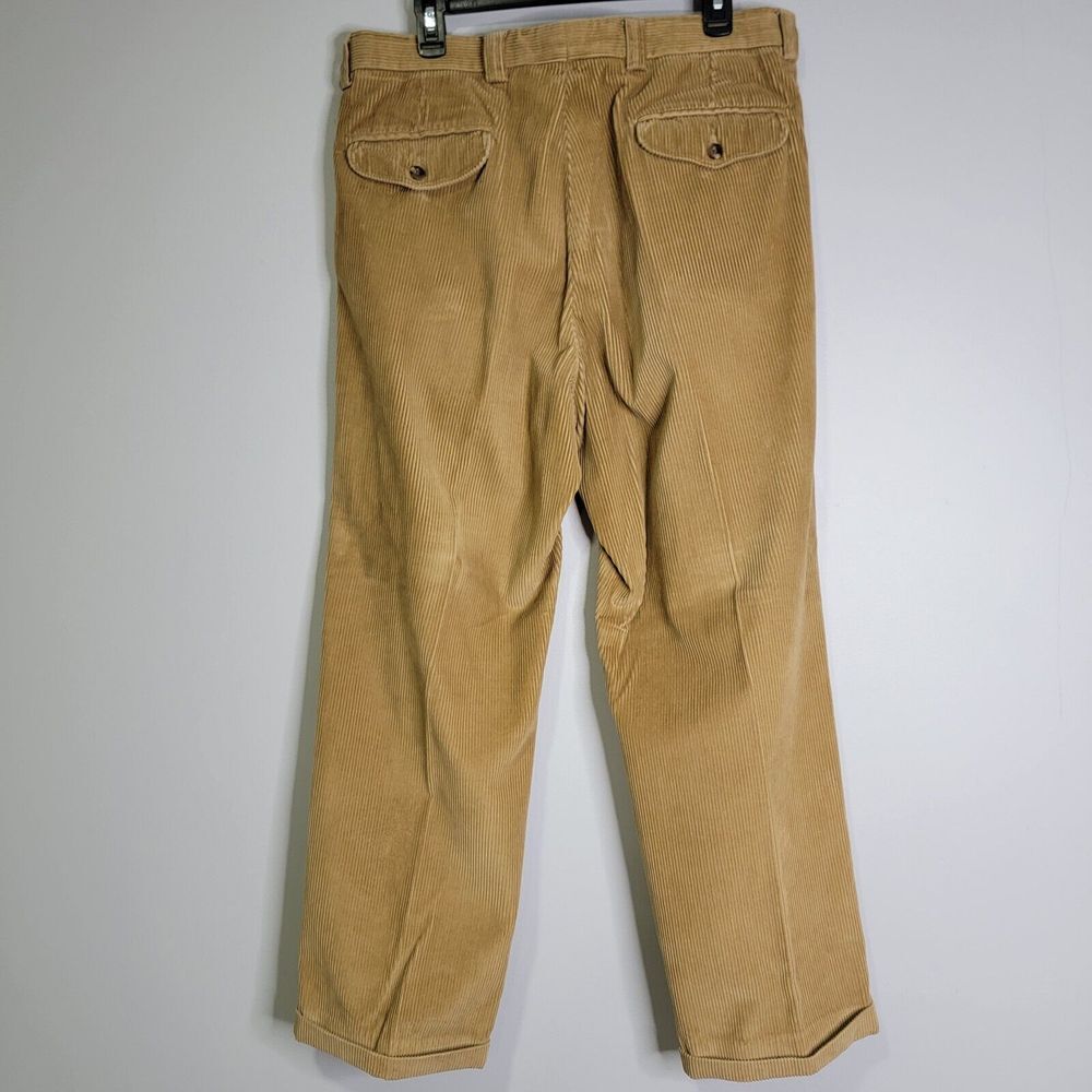 LL Bean Corduroy Pants Mens 35x30 Tan Corduroy Pleated Front Cuffed Hem Gorpcore - Picture 2 of 10